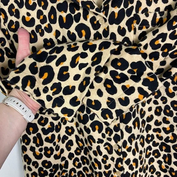 NEW Nordstrom Leopard Print Cotton Flannel Pajama Dress Nightshirt Size Medium - Picture 7 of 14